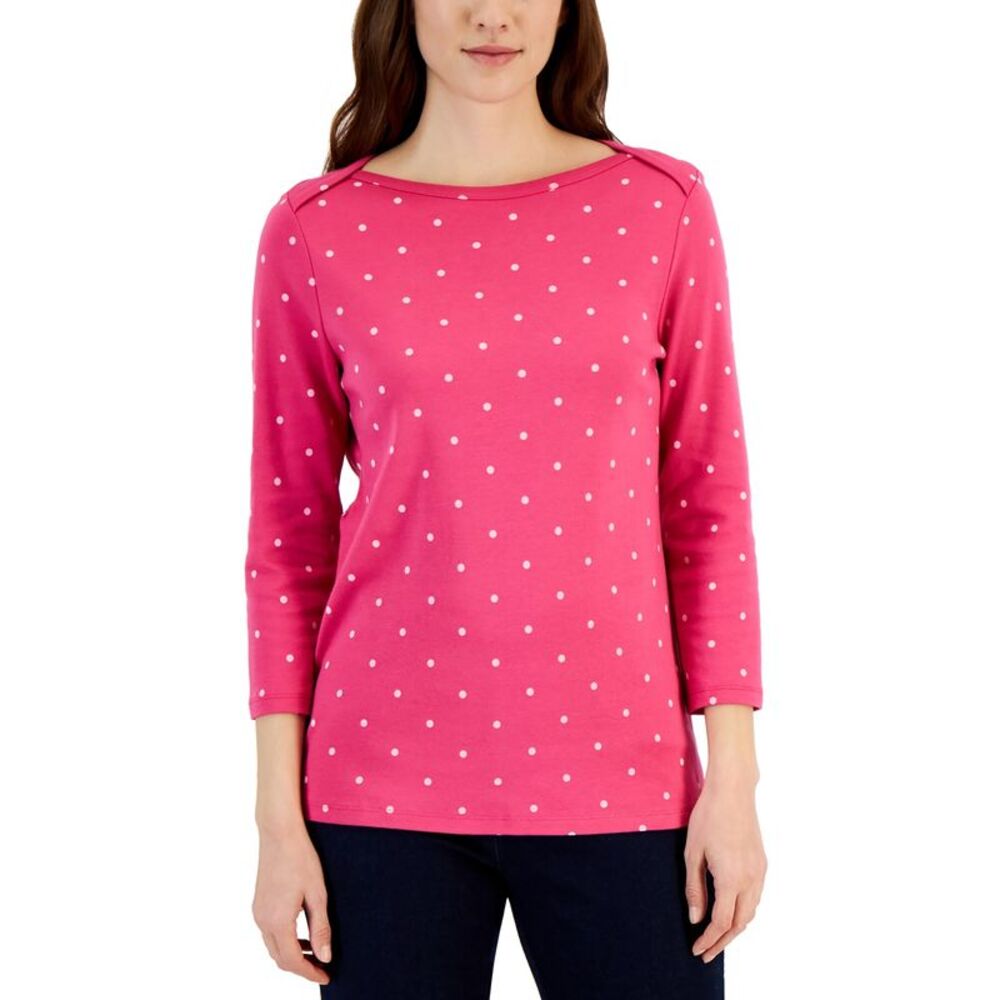 Style & Co. Petite Simple Dote 3/4-Sleeve Pima Knit Top